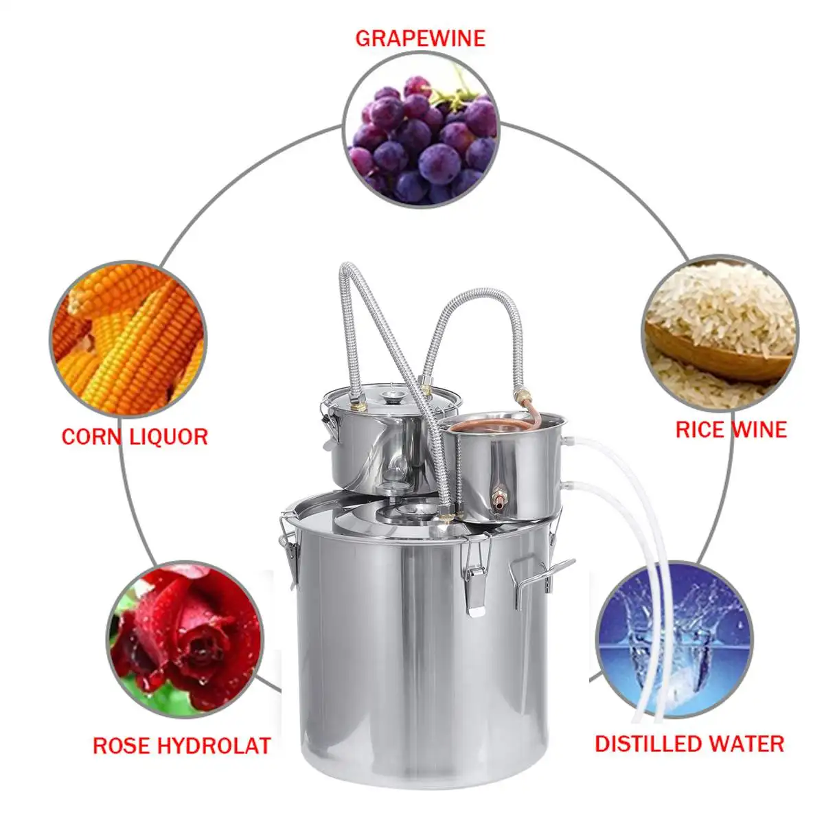12/20L 3pot Distiller Wine Brewing Machine Alcohol Still Stainless Copper DIY Home Brew Water Wine Essential Oil Brewing Kit
