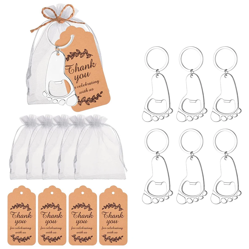 

6 Sets Baby Footprint Keychain Bottle Opener Baby Shower Party Favors Baby Shower Footprint Bottle Opener Supplies