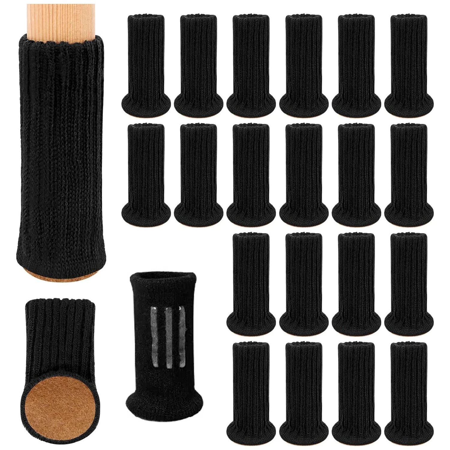 24PCS Multi‑Color Silicone Knitted Chair Leg Socks, Anti‑Slip Floor Protectors, Scratch Prevention Noise Reduction Furniture