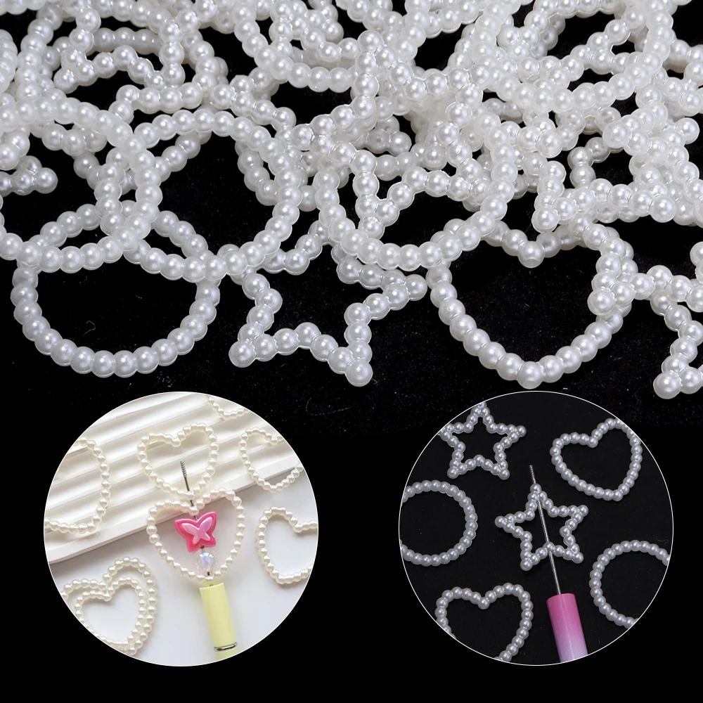 30 Stück/Lot ABS-Imitationsperlen, hohl, rund, Herz- und Sternform, lose Spacer-Perlen für DIY-Bastelarbeiten, Stifte, Schlüsselanhänger, Schmuckherstellung – Detail 2