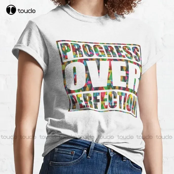 Motivational Progress Over Perfection Back To Shool Teacher Baseball ¾ Sleeve T-Shirt Dog Mom Shirt Xs-5Xl Custom Gift Unisex
