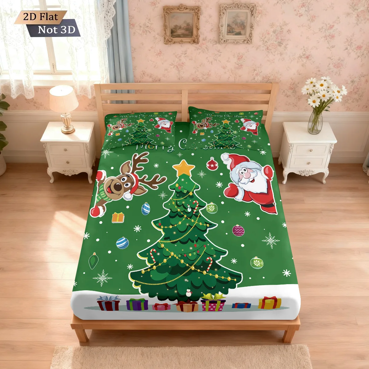 3pcs Christmas cartoon tree print coreless bed sheet set multiple sizes bed covers bedroom bedding decorations machine washable