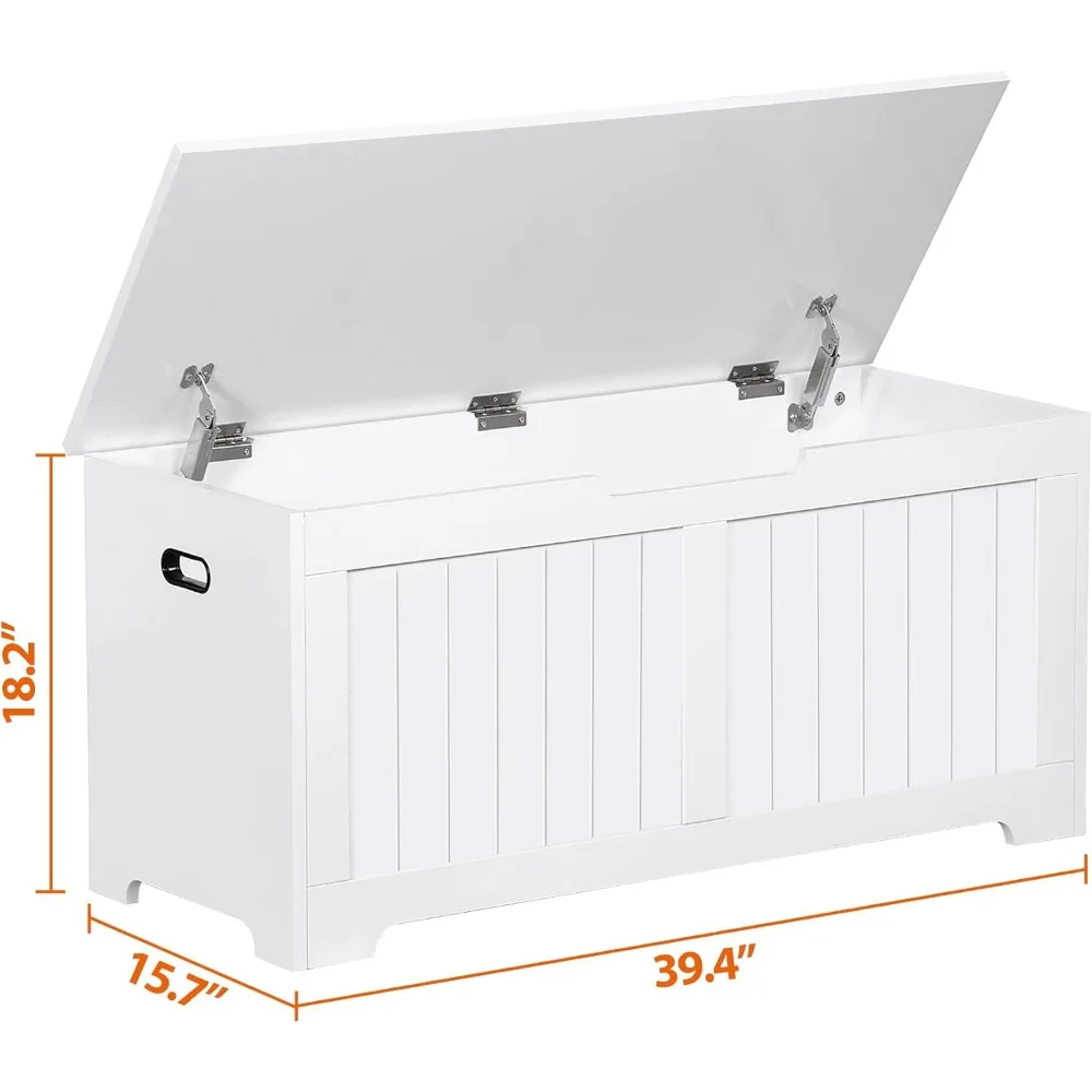 منظم مقاعد تخزين الأحذية الخشبية، صندوق صدر للمدخل مقاس 39 بوصة مع مفصلات أمان، مقعد تخزين منظم للأحذية البيضاء #6