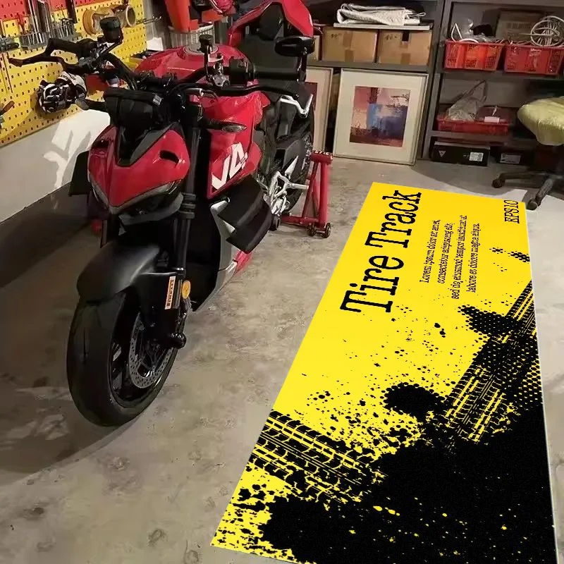 VIKAMA Vintage Distressed Tire Track Pit Mat Anti Slip Rug Dirt Bike Parking Carpet For Motorbike Garage Workshop Decor