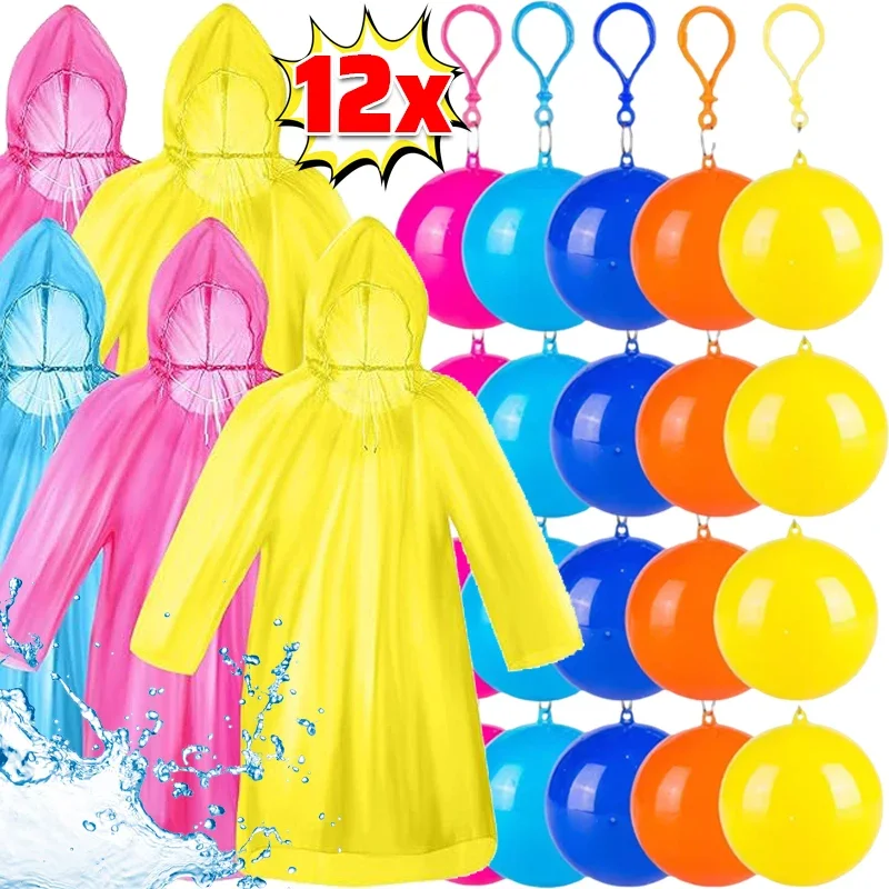 

12/1PC Portable Raincoats Balls with Hook Disposable Waterproof Rain Ponchos Outdoor Hiking Camping Emergency Coat Rain Gear