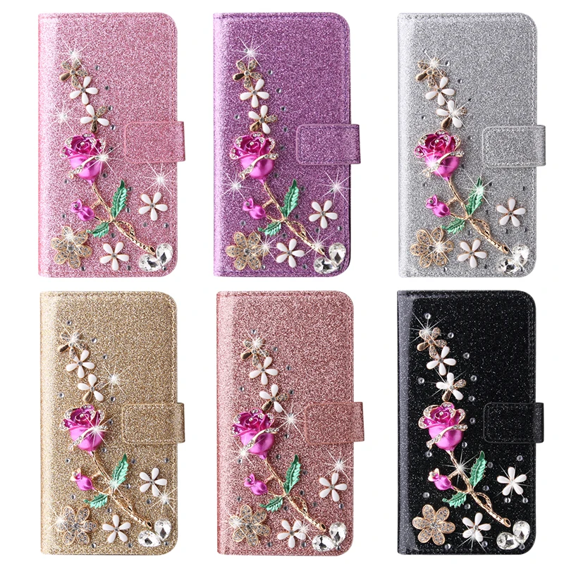 Wallet Leather Case For IPhone 16 15 Plus 14 13 ProMax 11 12 MINI X XR XS Max 7 8 Flip Flash Diamond Luxury Case