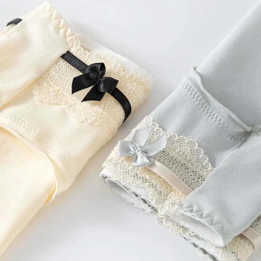 

Комплект из 4 модных трусиков с рюшами, кружевом и бантиками, со средней посадкой, хлопковые, с хлопковой ластовицей, для женщин и девушек