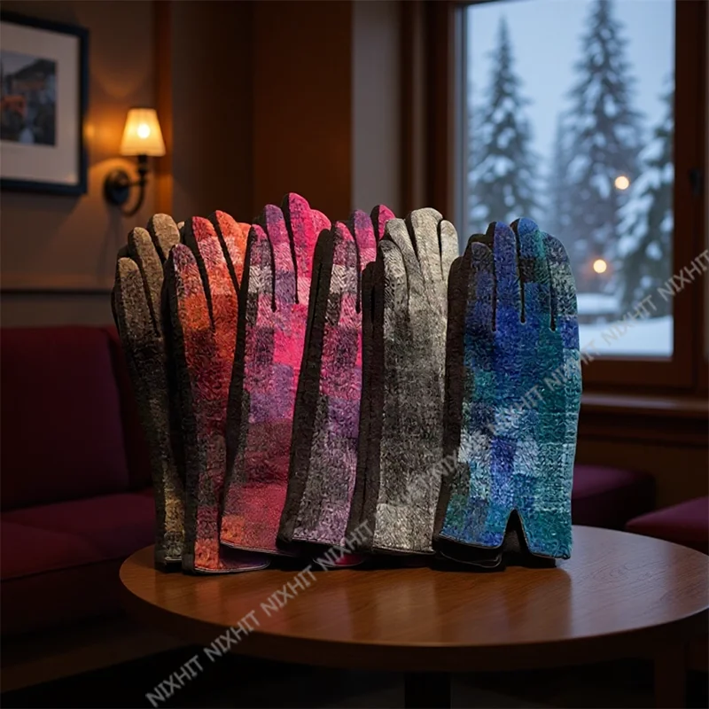 

New Fashion Plaid Grace Lady Glove Winter Women's Gloves Elegant Touch Screen Windproof Warm Riding Gloves Mittens Accessories