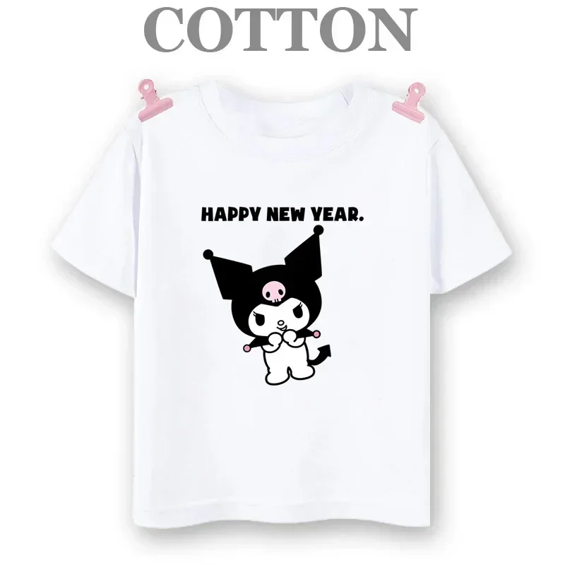 Cotton Kuromi T Shirt Kids Summer Children Casual Short Sleeve Top Anime Printing My Melody Sanrio Kawaii Boy Girl Gift