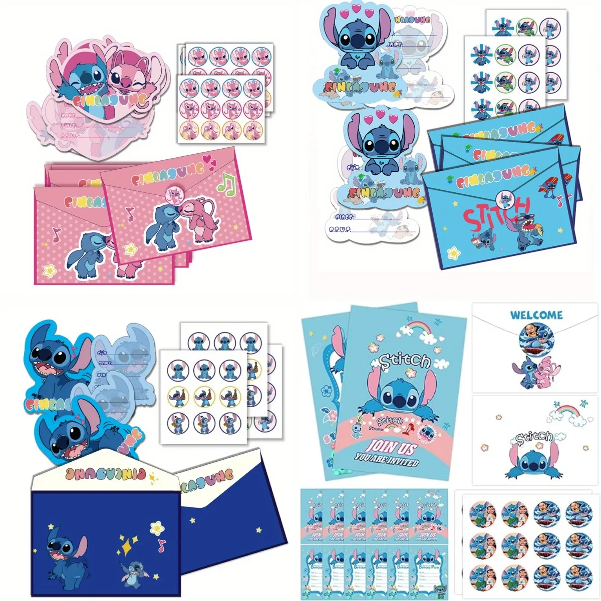 10/12pcs Disney Stitch Anime Sticker Invitation Card envelope SET Mini Greeting Card Event Birthday Party Supplies Free Shipping