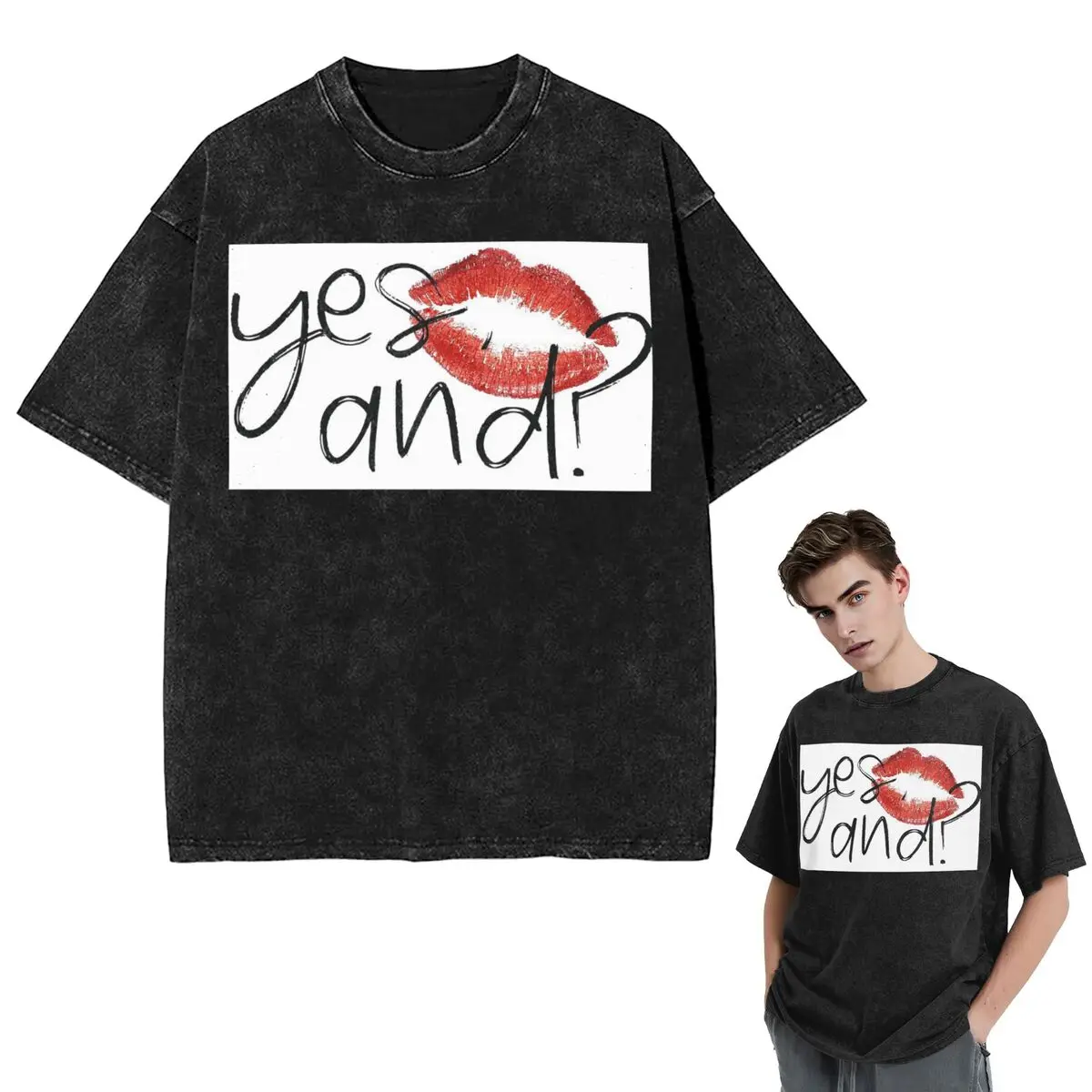 Streetwear T-Shirts Yes And Ariana Grande Washed T Shirt Short Sleeve Hip Hop T-Shirt Tops Tees for Men Women