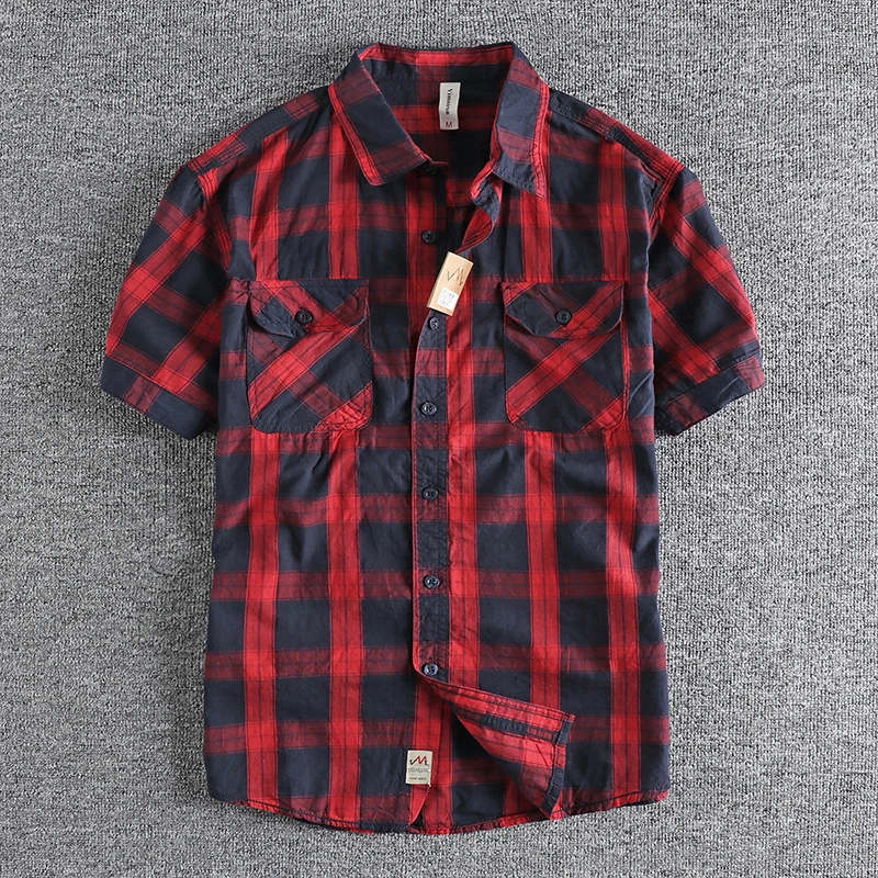 Summer New Arrival Classic Vintage Short Sleeve Shirt for Men - Comfortable Checkered Casual Shirt