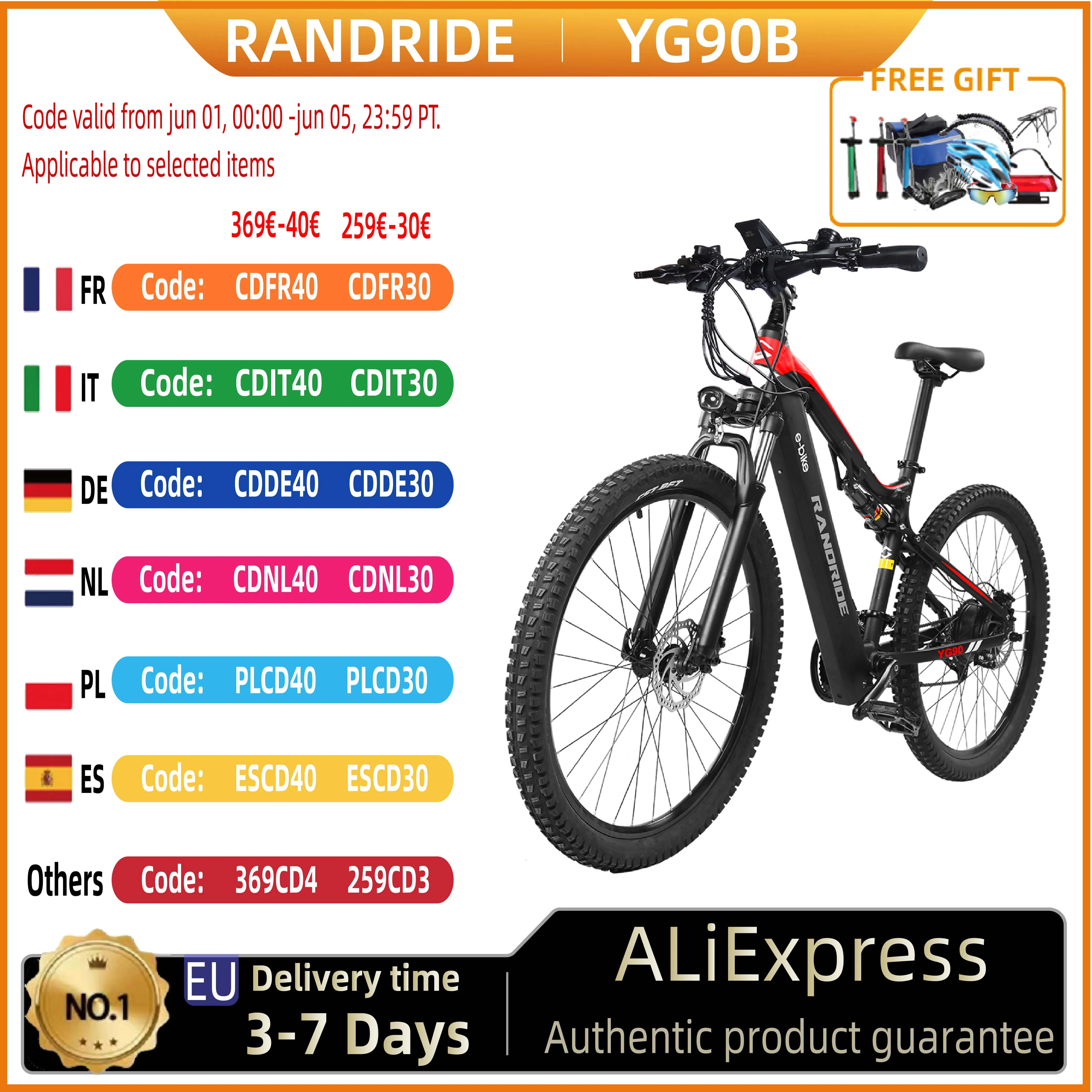 RANDRIDE YG90B Elektrofahrrad 1000 W 45 km/h Höchstgeschwindigkeit 48 V 17 Ah 70–90 km maximale