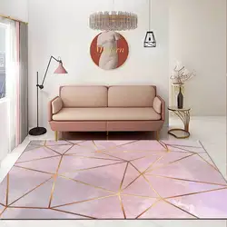 Fashion Modern Nordic Gray Pink Gold Line Geometric Kitchen Living Room Bedroom Bedside Carpet Floor Mats Custom