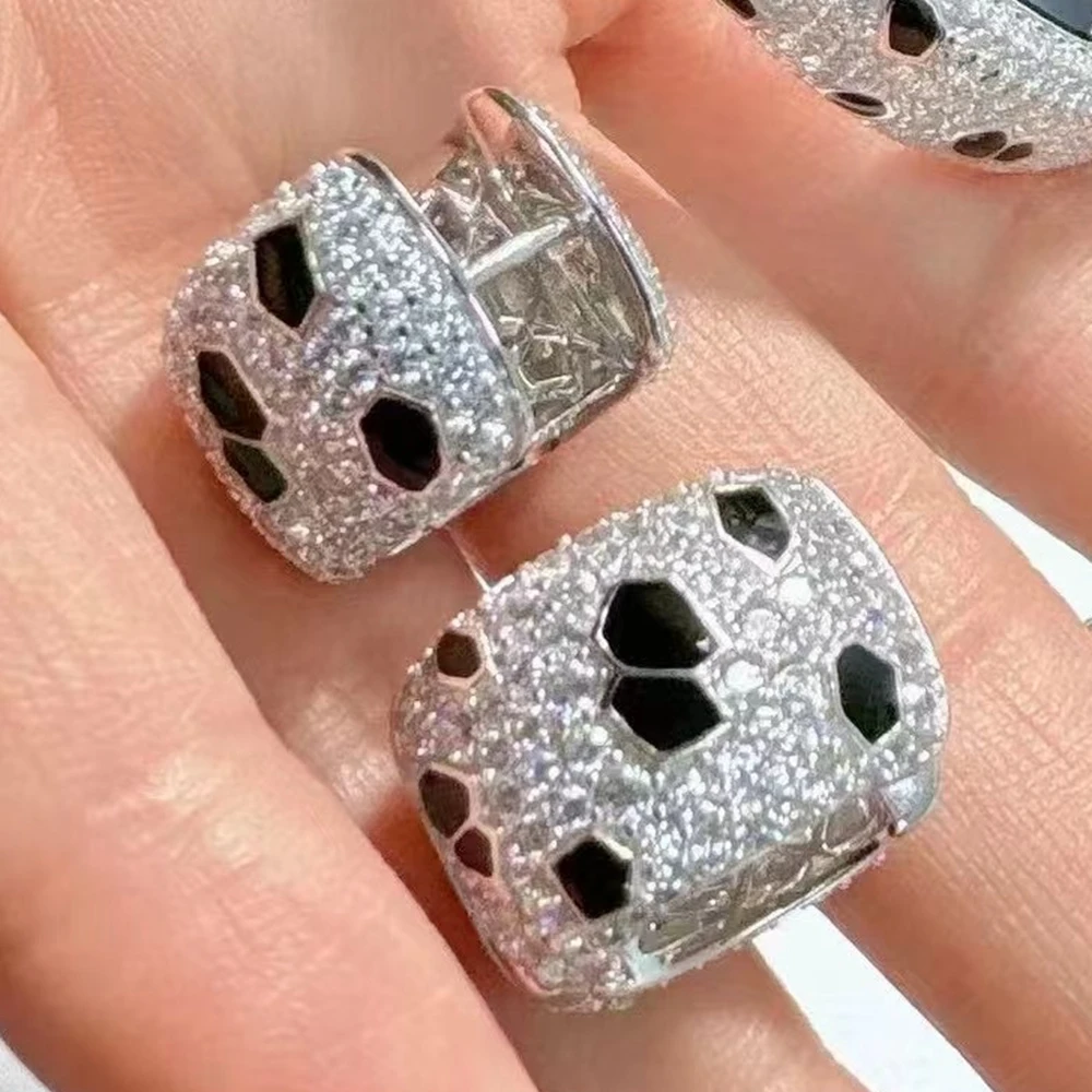 Full Zircon Carbon Diamond Black Panther Leopard Print Earrings Silver 925 Hoop Earrings Luxury Fine Jewelry For Women or Men