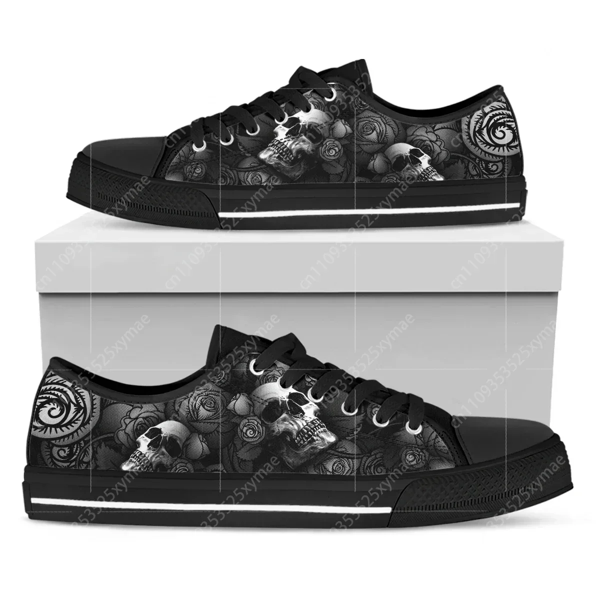 

Retro Rose Skull Grey Low Top High Quality Sneakers Mens Womens Teenager Canvas Lightweight Sneaker Couple Shoes Custom Shoe