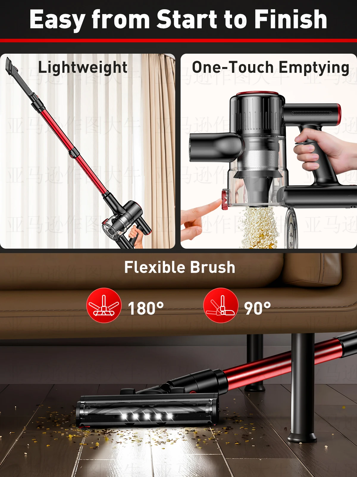 مكنسة كهربائية لاسلكية 8 في 1 40 كيلو باسكال 45 دقيقة تعمل باليد مع شاشة LED للسجاد/الأرضيات الصلبة/السيارة/شعر الحيوانات الأليفة
