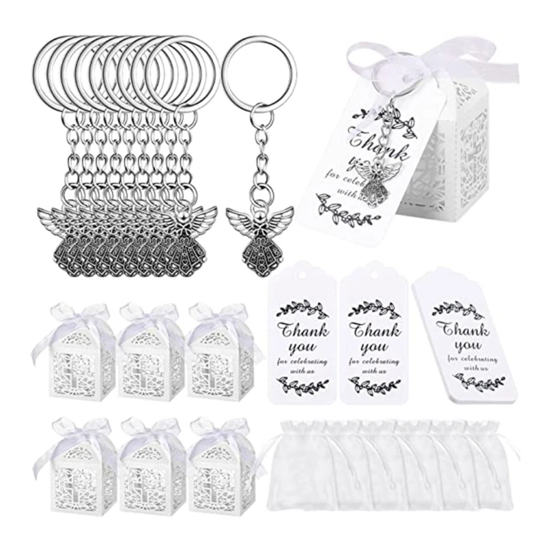 30Pcs/24Pcs Fashion Angel Keyring Favor Boxes Pendant Wedding Birthday Party Kids Shower Baptism Communion Keychain