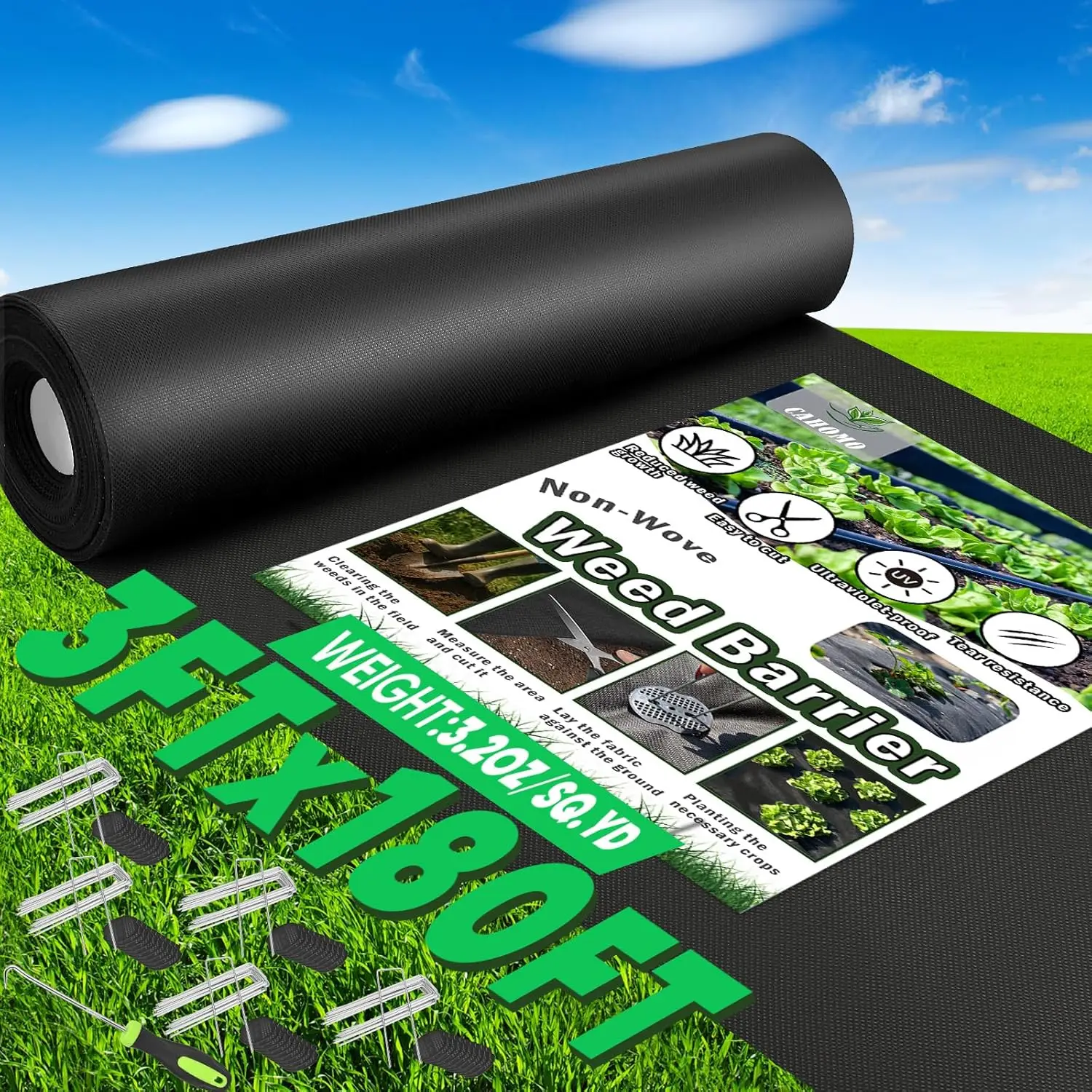 Non-Woven Thick Weed Barrier    3FT x 180FT, 3.2 oz Heavy Duty Weed Barrier Landscape   , Ground Cover for Superior Weed