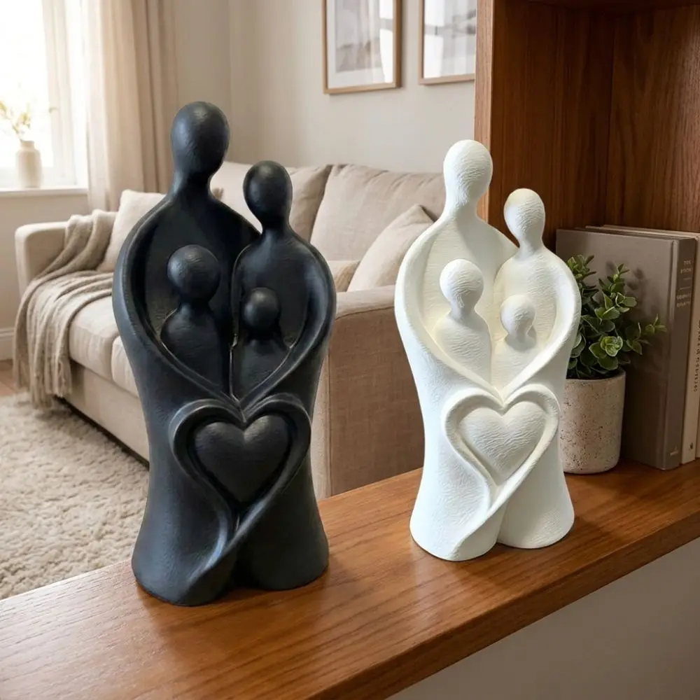 3D Printed Sculpture of A Family Hugging of Four Plastic Unique Child Hug Heart Art Figurine Modern Warm Family