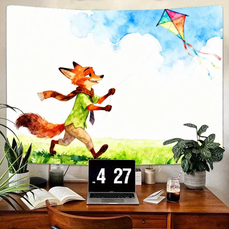 

1 шт., летающий гобелен Nick Wilde Fox Kite, акварельный настенный декор с изображением фанатов Zootopia, полиэстер, домашний декор, подарок для детей и кино, любовь