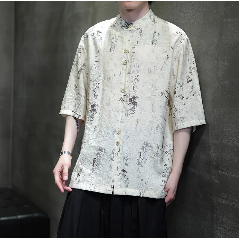 

Foreign Trade 2024 Summer Chinese Style Men's Casual Quarter Sleeve Stretwear Casual Linen Summer 3/4 Sleeve Shirt Shirts M-5XL