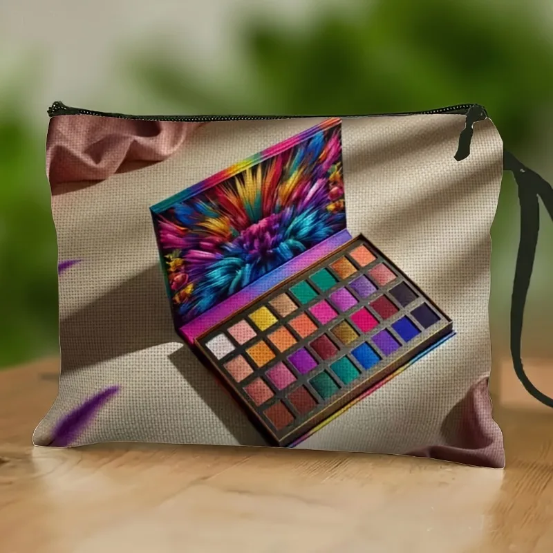A Colorful Eyeshadow Palette Makeup Bag, Essential for Beauty Storage, Featuring a Wrist Strap And Zipper for Toiletries