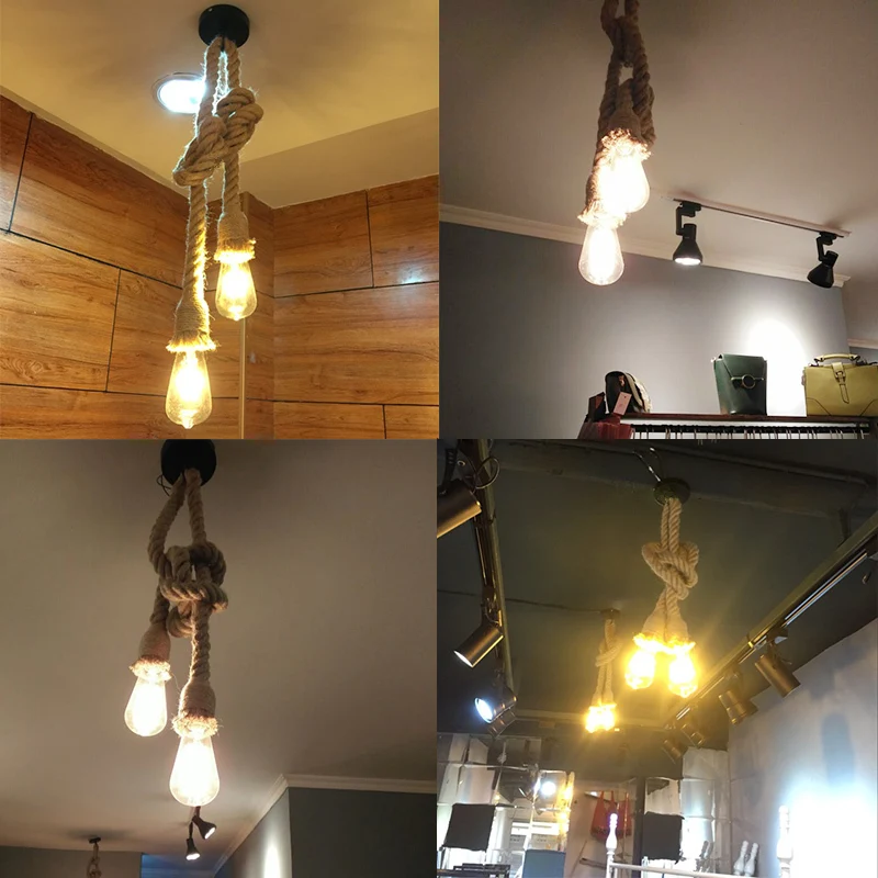 Retro Hemp Rope Pendant Light AC90-260V Vintage E27 LED Light Bulb Pendant Lamp Industrial Lamp Loft Home For Decor HangLamp