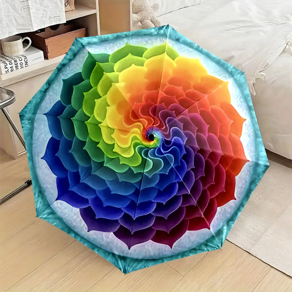 1PC Colorful Spiral Design Umbrella for Vibrant Style Print 8 Iron Ribs Folding Umbrella Auto-Open Fashion Sunshade