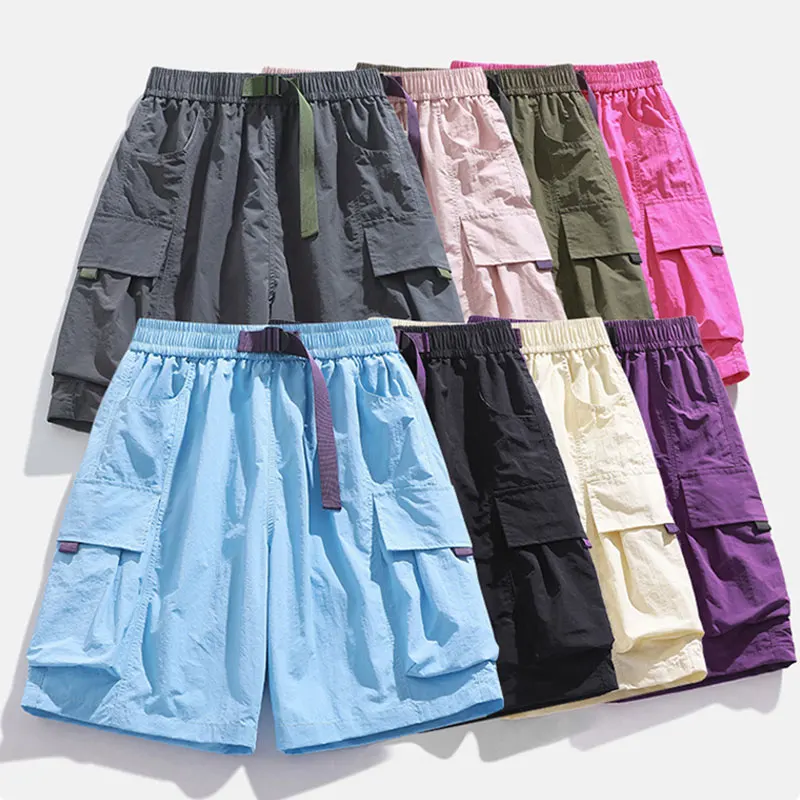 Skateboard Shorts Women Summer Casual Loose Shorts With Belt Men Large Pocket Cargo Shorts Breathable Bermuda Straight  Shorts