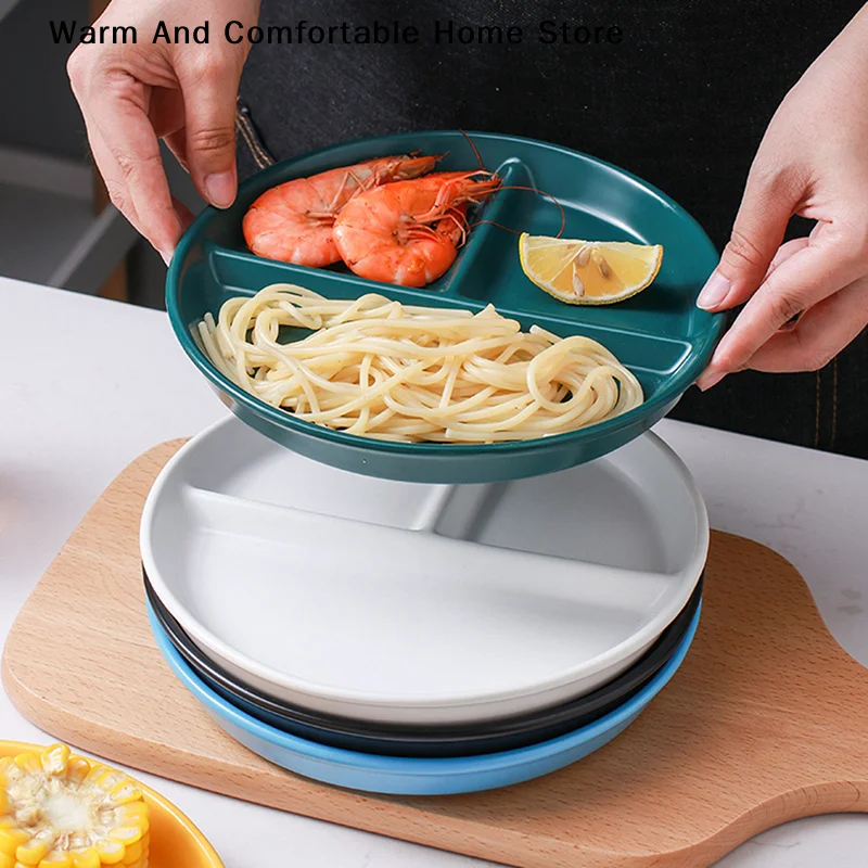 Three-Compartments Divided Plate Eco-Friendly Wheat Straw Reusable Children Dishes Anti-fall Plastic Kitchen Dinnerware Plates