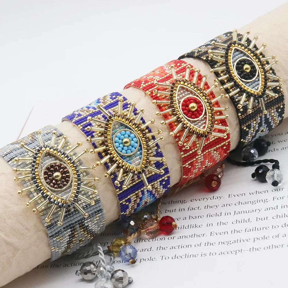 2024 New Miyuki Rice Bead Woven Wide Demon Eye Hand Ornament Bohemian Ethnic Style Bracelet