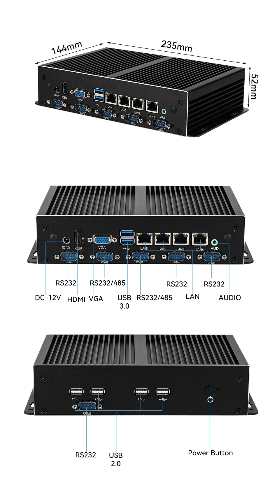 BEBEPC bez wentylatora IoT i3-5005U przemysłowa i5-4300U i7-4600U 4x Gigabit Ethernet 6x COM LVDS GPIO 4G LTE SIM Linux Pfsense Soft Rout