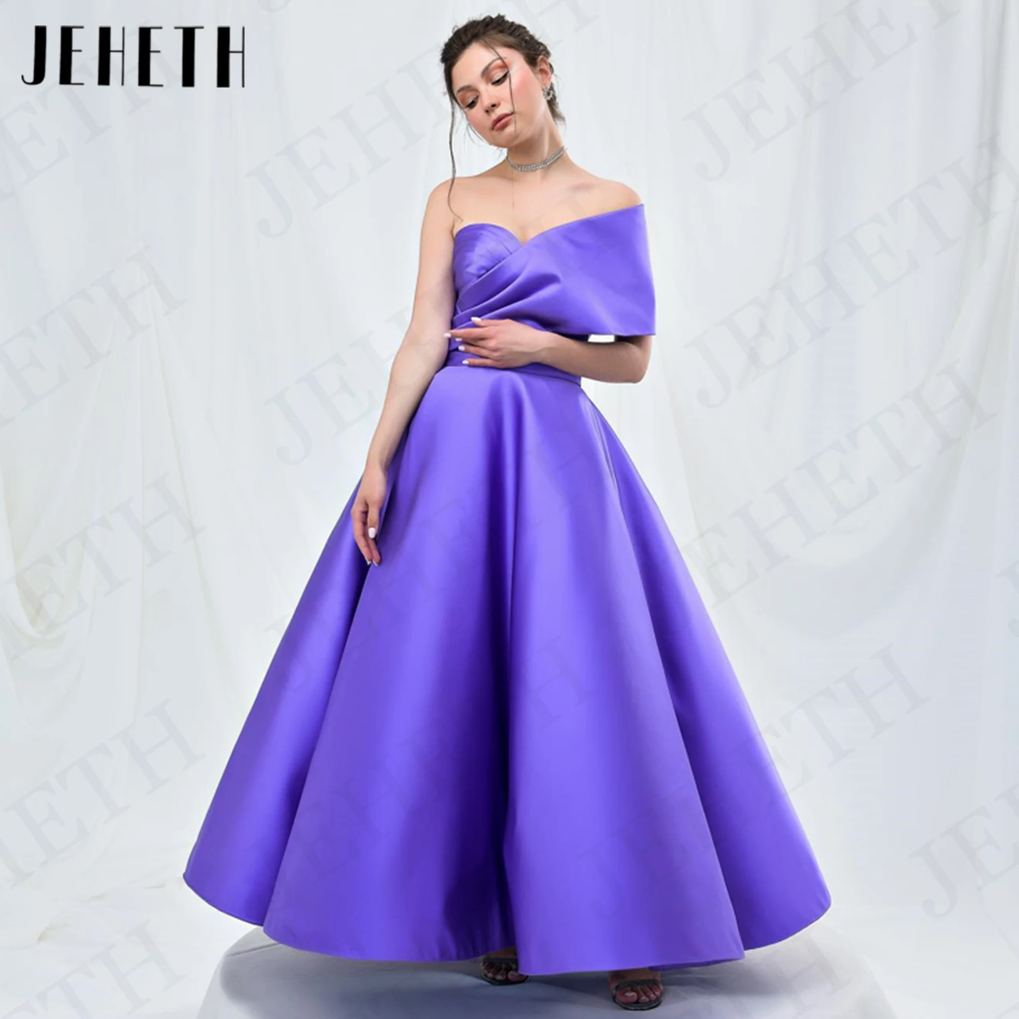 

JEHETH Simple Satin Prom Dress 2024 Purple One Shoulder A Line Celebrity Party Dresses Women vestidos de noche elegantes 2024