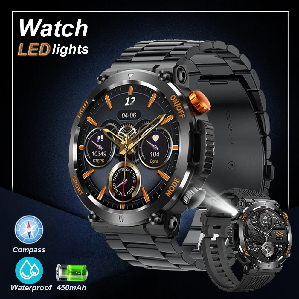 New GPS Track Smartwatch Men Outdoor Emergency Light IP67 Waterproof 1.46 Inch Screen Sports Fitness Bluetooth Call Smart Watch