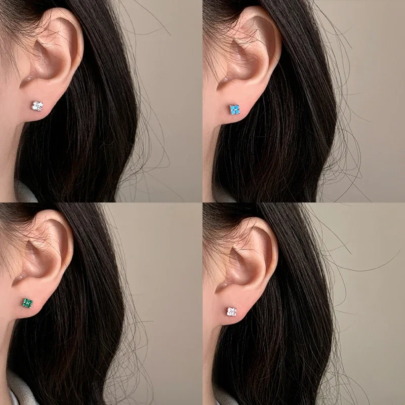 

Очаровательные цветные квадратные клеверные круглые серьги-гвоздики с цирконием для женщин, минималистичные модные ювелирные изделия, геометрические аксессуары