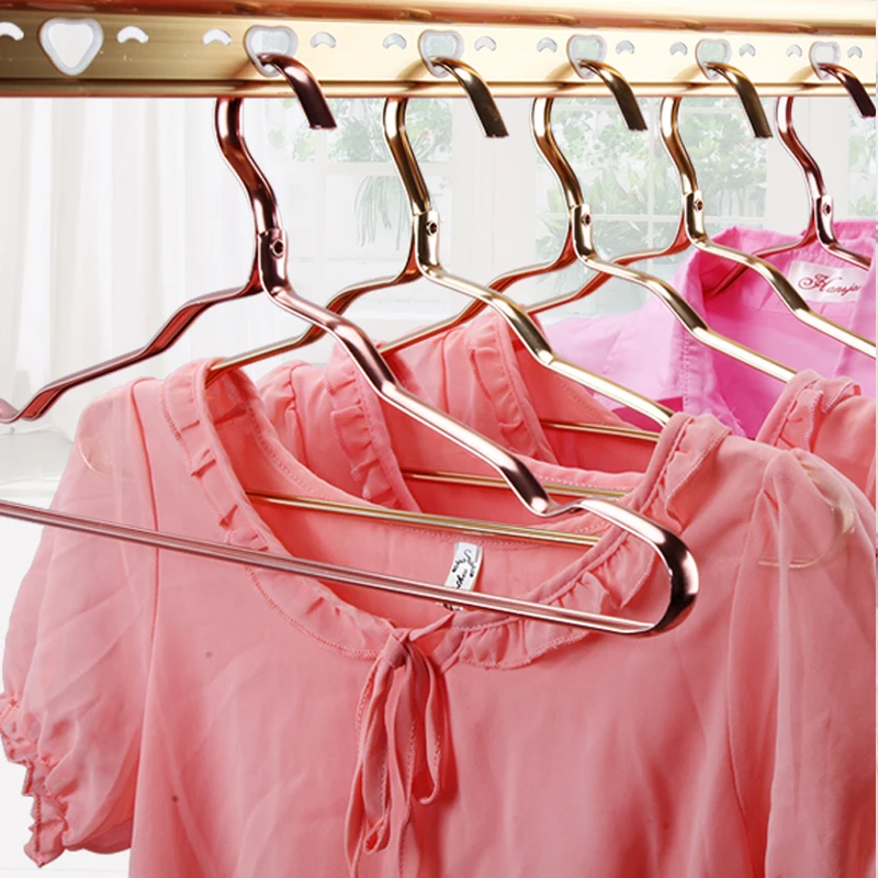 10pcs Rose Gold Clothes Hangers Coat Anti-slip Drying Rack Wardrobe Organizer Storage Rack Metal Clothes Horse Dropshipping