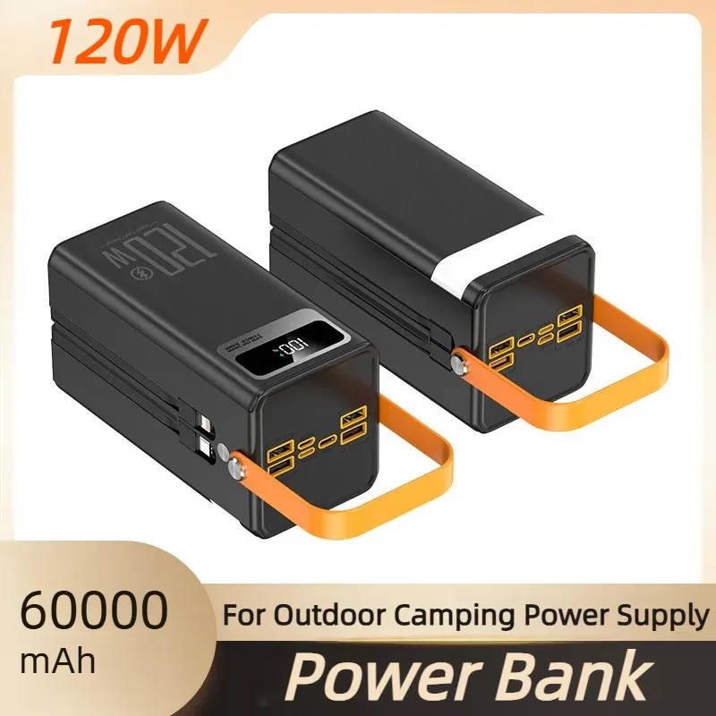 

120W Fast Charging Power Bank 60000mAh High Capacity Portable Charger for Outdoor Camping Live Broadcast Emergency Power