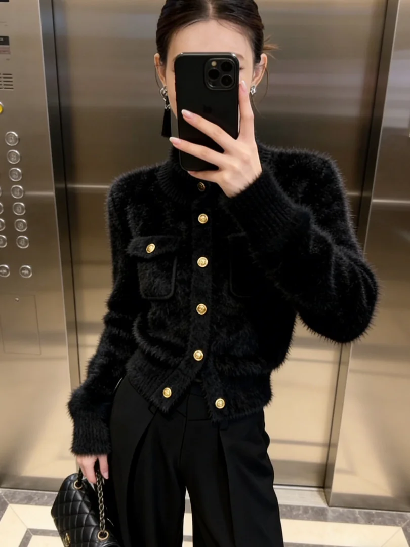 

Sli Unique Bla Knitted Cardigan ort Inner Wear Top Korean Sle Spring Faion High End Feel Beautiful Commute Sle