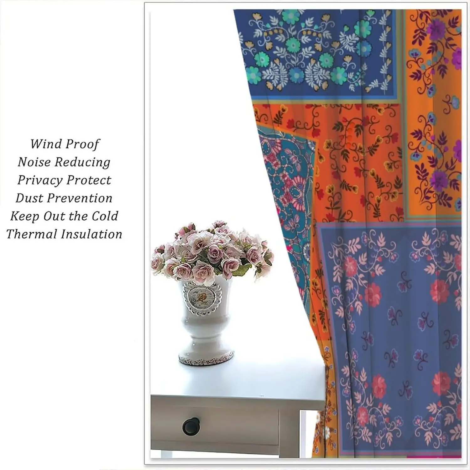 Boho Floral Patchwork Curtains Pair 2pcs Colorful Tapestry Window Drapes for Living Room Bedroom Home Decor Style