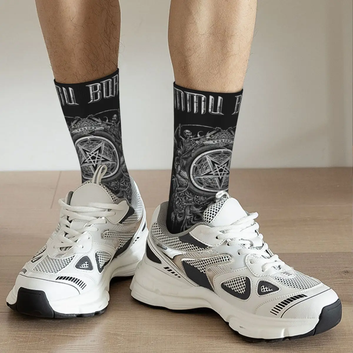 Crew Socks Black Metal Band Borgir Eonian Song Dimmu Merch for Female Male Sweat Absorbing Printed Socks All Seasons