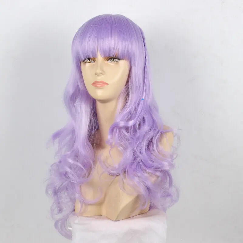 Peruca longa encaracolada para mulheres, cabelo roxo para senhoras, performance de palco