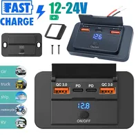 3/4 Ports RV Type C Usb Outlet with Power Switch QC3.0 PD USB2.1A Type C Quick Charge Socket Waterproof 12V 24V Car Charger