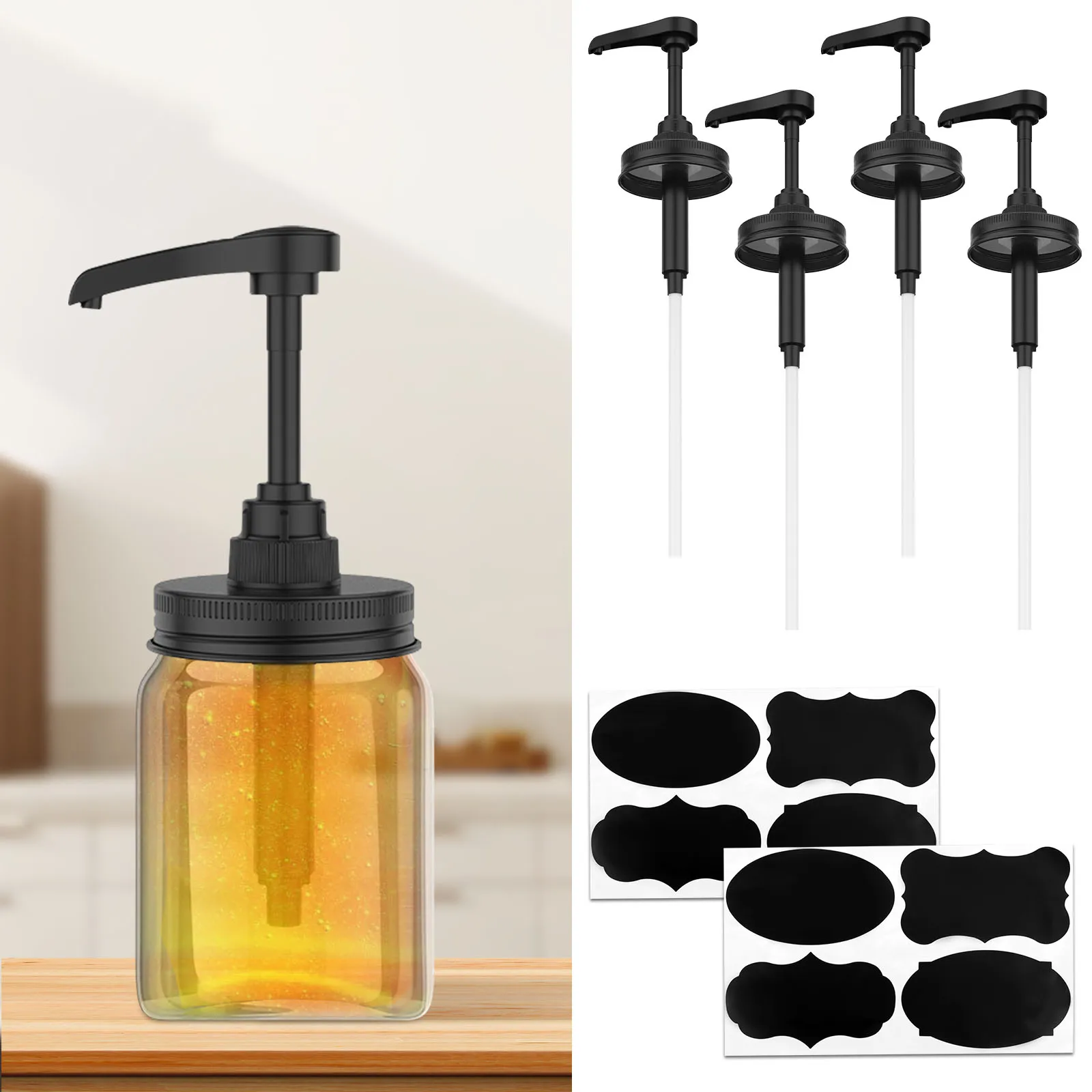 4 Pcs Stainless Steel Jar Syrup Dispenser Pump Lid Easy to Install Honey Sauce Dispenser Injector Lid Enduring Coffee Syrup