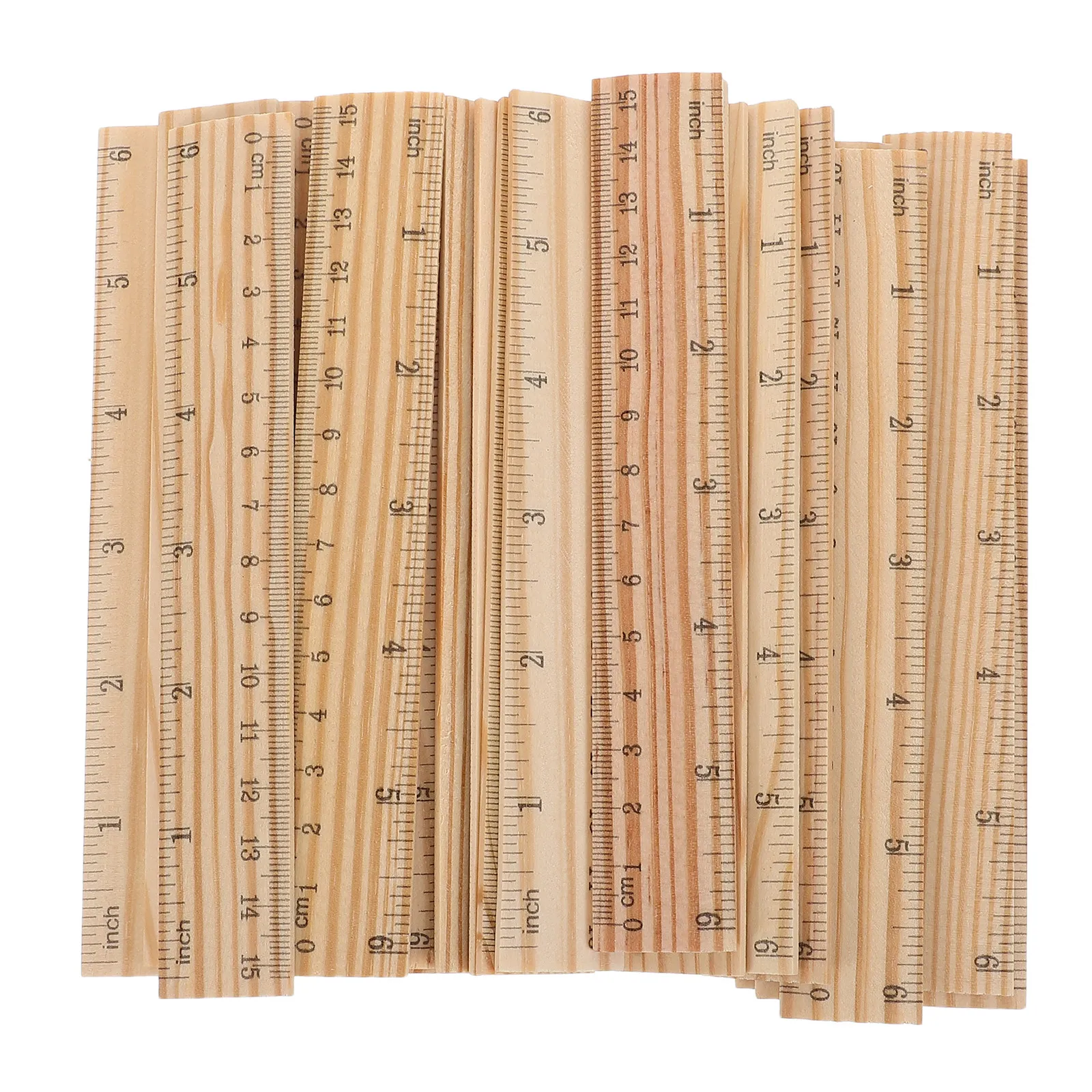 24Pcs Wooden Ruler Single Side Double Scale 15Cm 6-Inch School Math Classroom Craft Drawing Office Stationery Measuring Tool