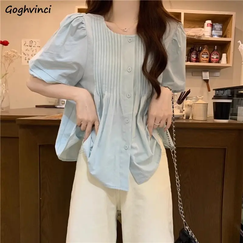 

Loose Shirts Women Short Sleeve Summer Solid Color French Style Tender Temperament Sweet Elegant Leisure Instagram Age-reducing