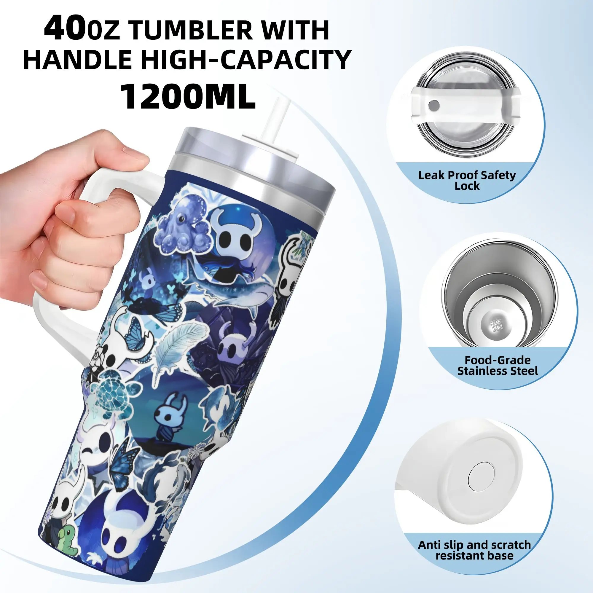 Game Hollow Knight 2 Silksong Tumbler  Hot Drinks Water Bottle Portable Stainless Steel Coffee Mug Graphic Travel Car Mugs