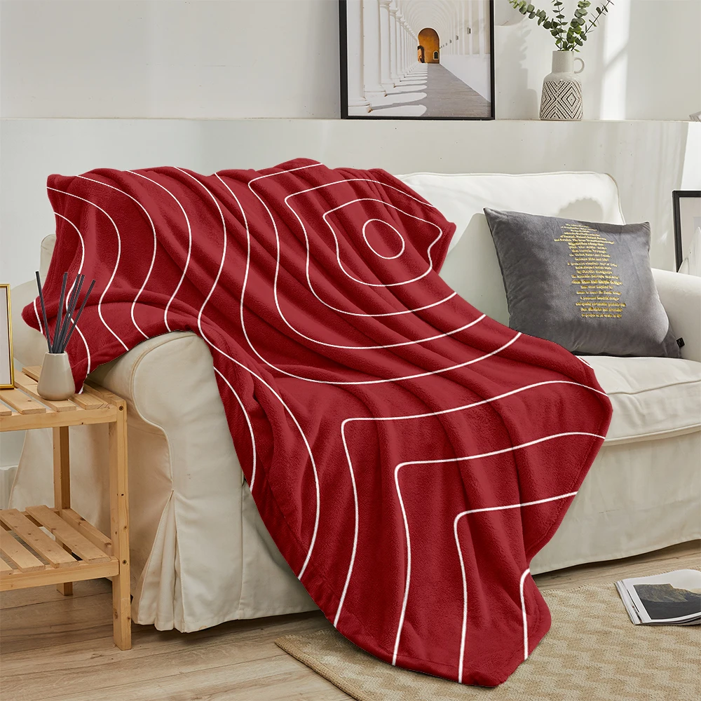 Burgundy Topographic Lines Cute Flannel Fleece Throw Blanket Soft Plush Bed Couch Cover Perfect Gift for Women Girls Kids