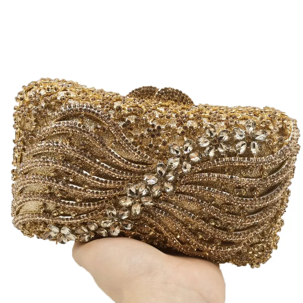 Imagem -03 - Fgg-clutch Cristal Mulher Bolsas Noite Festa de Casamento Bolsas Strass Senhoras Jantar de Gala Bolsas Douradas Boutique em Stock