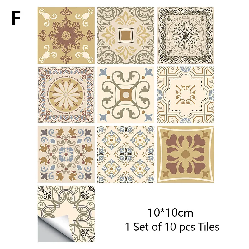 10Pcs Tiles Moroccan Self Adhesive Floor Wall Mosaic Stick on Kitchen / Bathroom